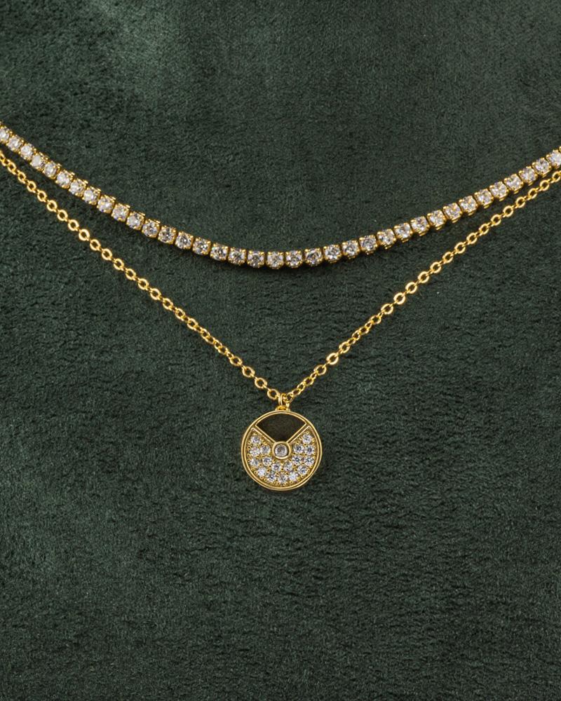 طقم شوكر سلسال وحلق مزين بالزركون تصميم ذهبي