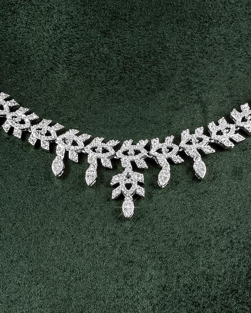 طقم شوكر فضي 5 قطع للنساء بالزركون