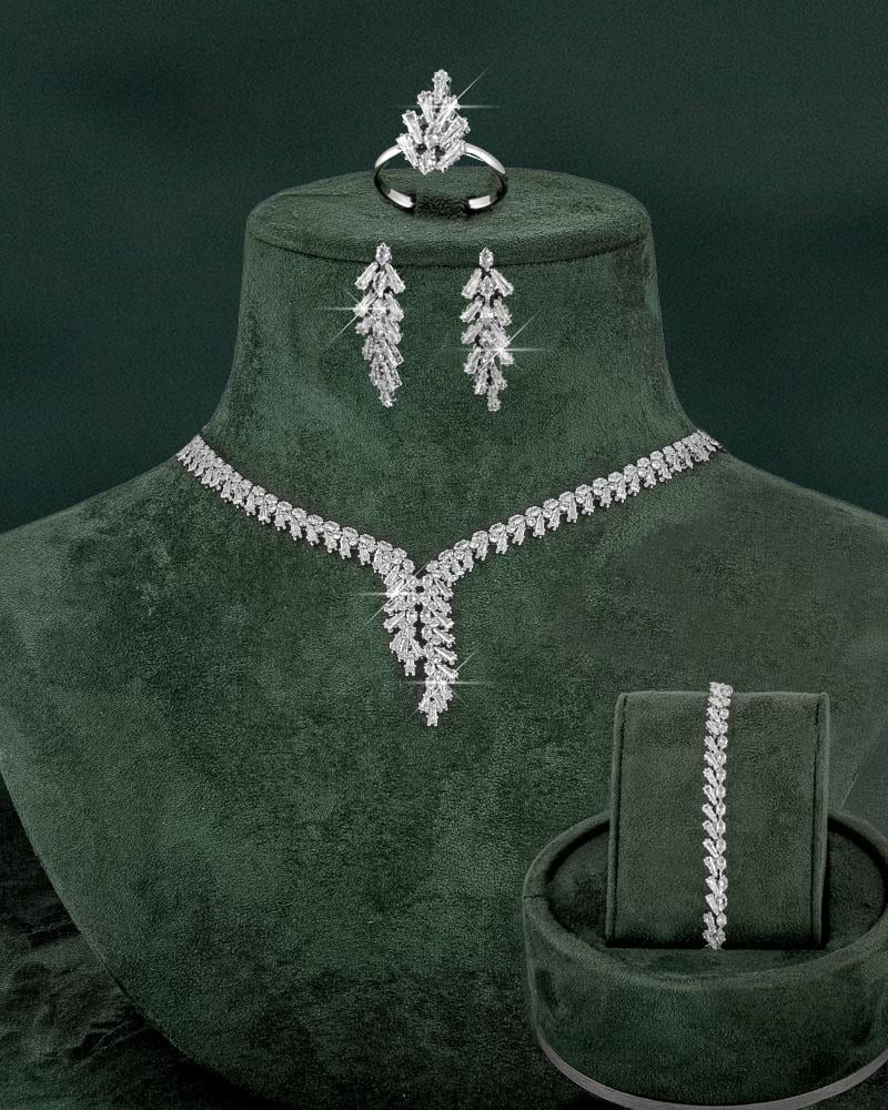 طقم مجوهرات مميز بشلالات متدلية مزينة بالزركون اللامع للمناسبات