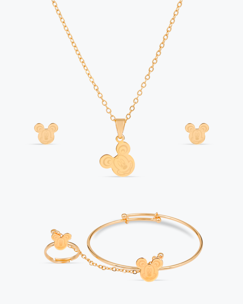 طقم بديل الذهب للاطفال بتصميم وجه دب