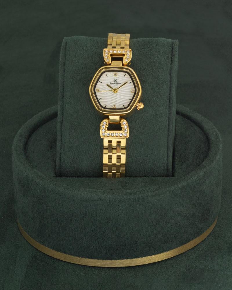 طقم وساعة بتصميم عالمي مركب لون ذهبي