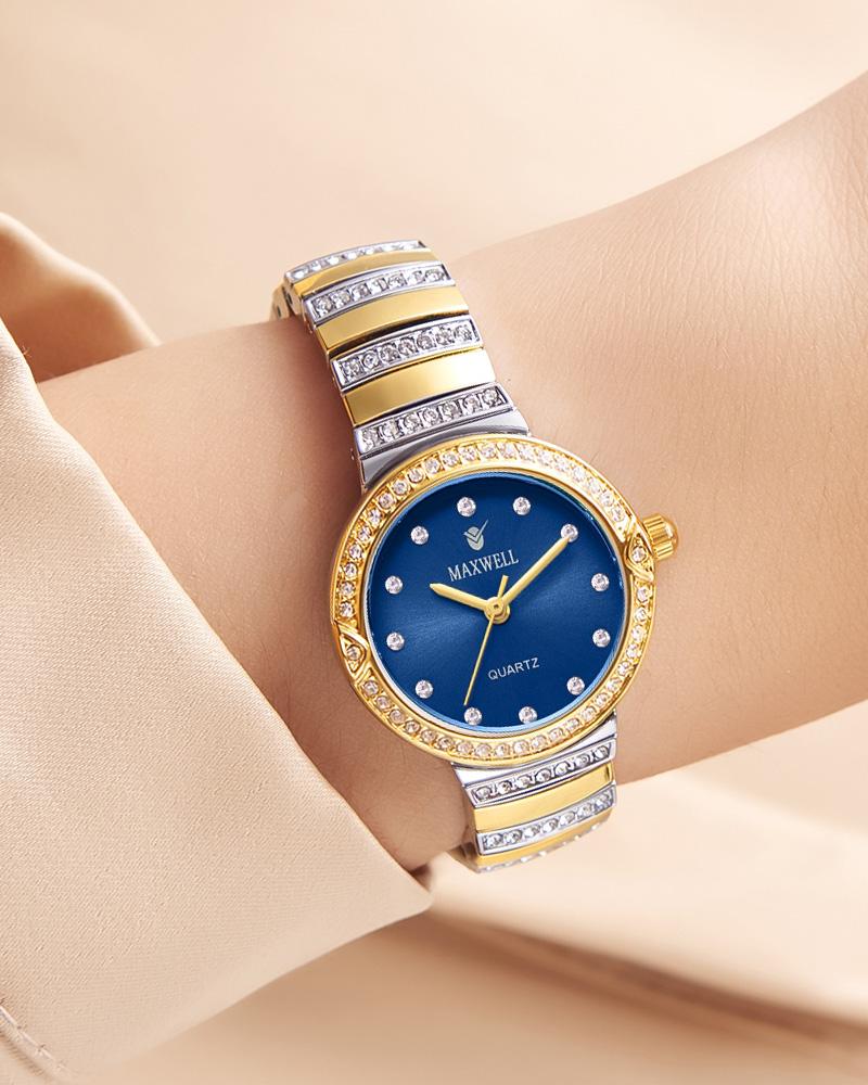 ساعة فخمة بإطار مزين بالزركون مينا أزرق