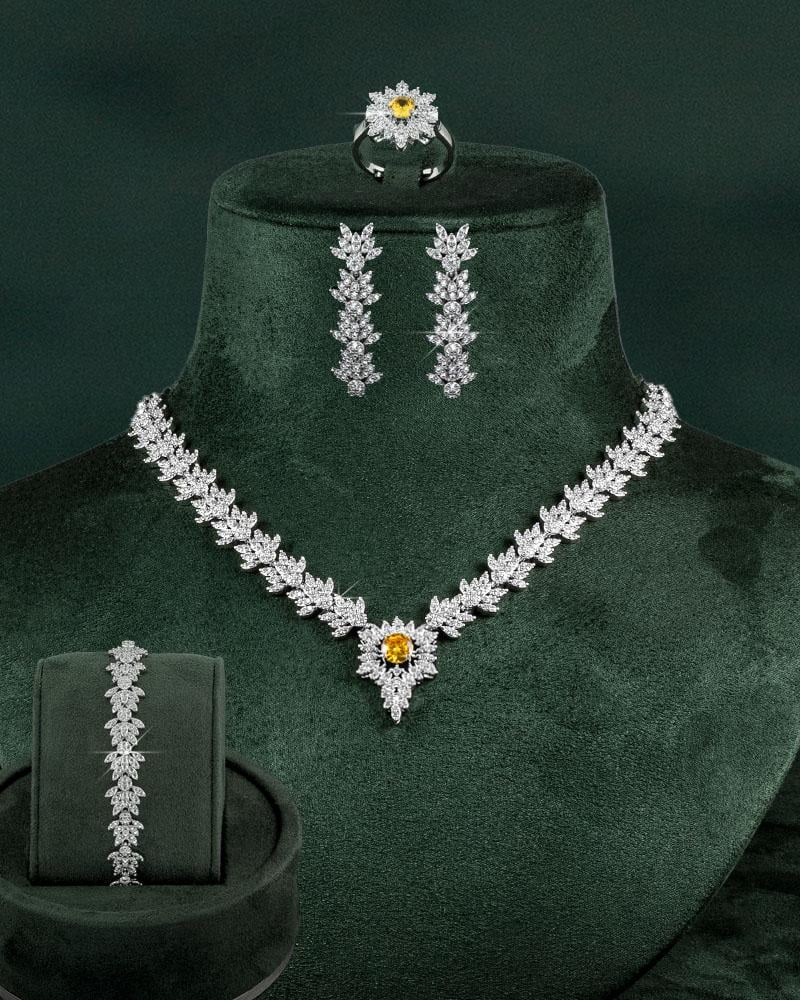 طقم مجوهرات للمناسبات بالزركون الأصفر