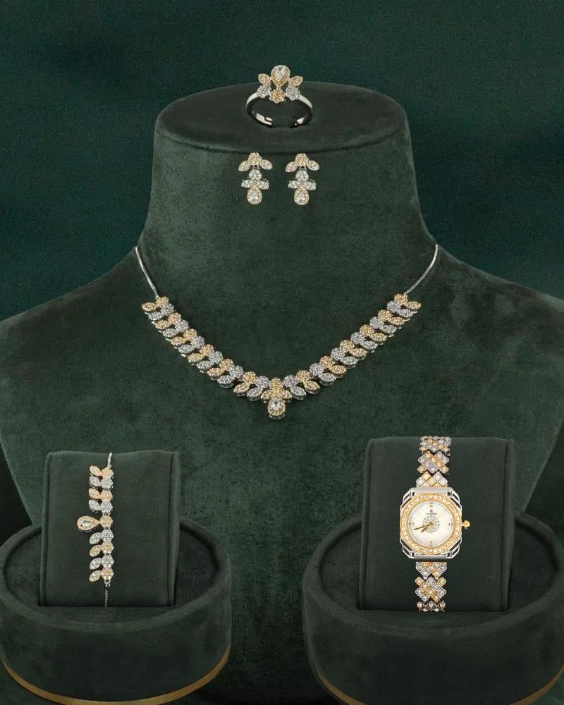 طقم شوكر  5 قطع مع ساعة يد فاخرة للهدايا الفاخرة