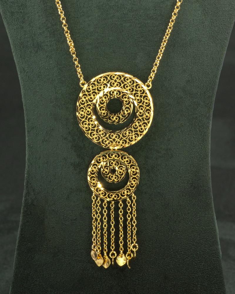 طقم ذهبي مكون من سلسال وحلق تصميم دائري ناعم