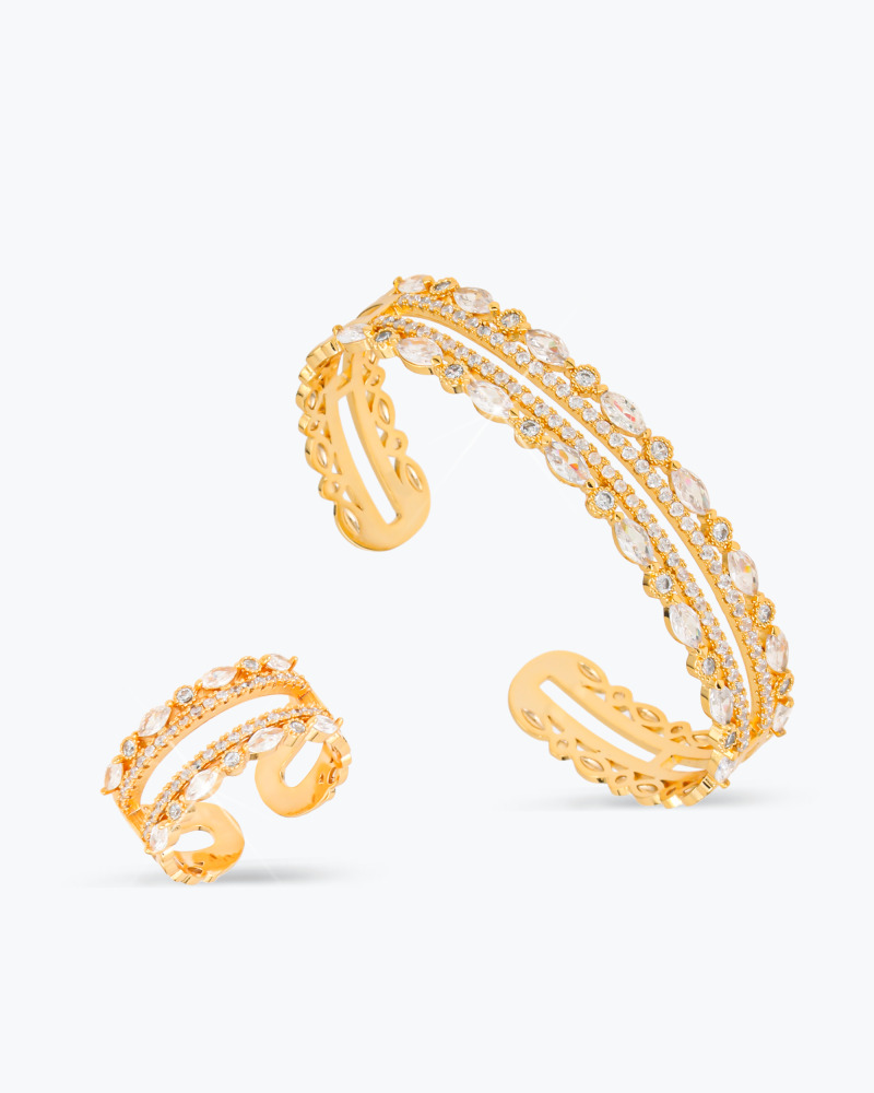 طقم اسوارة وخاتم توينز  مشرق بالزركون المتلألئ