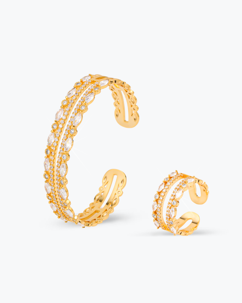 طقم اسوارة وخاتم توينز  مشرق بالزركون المتلألئ