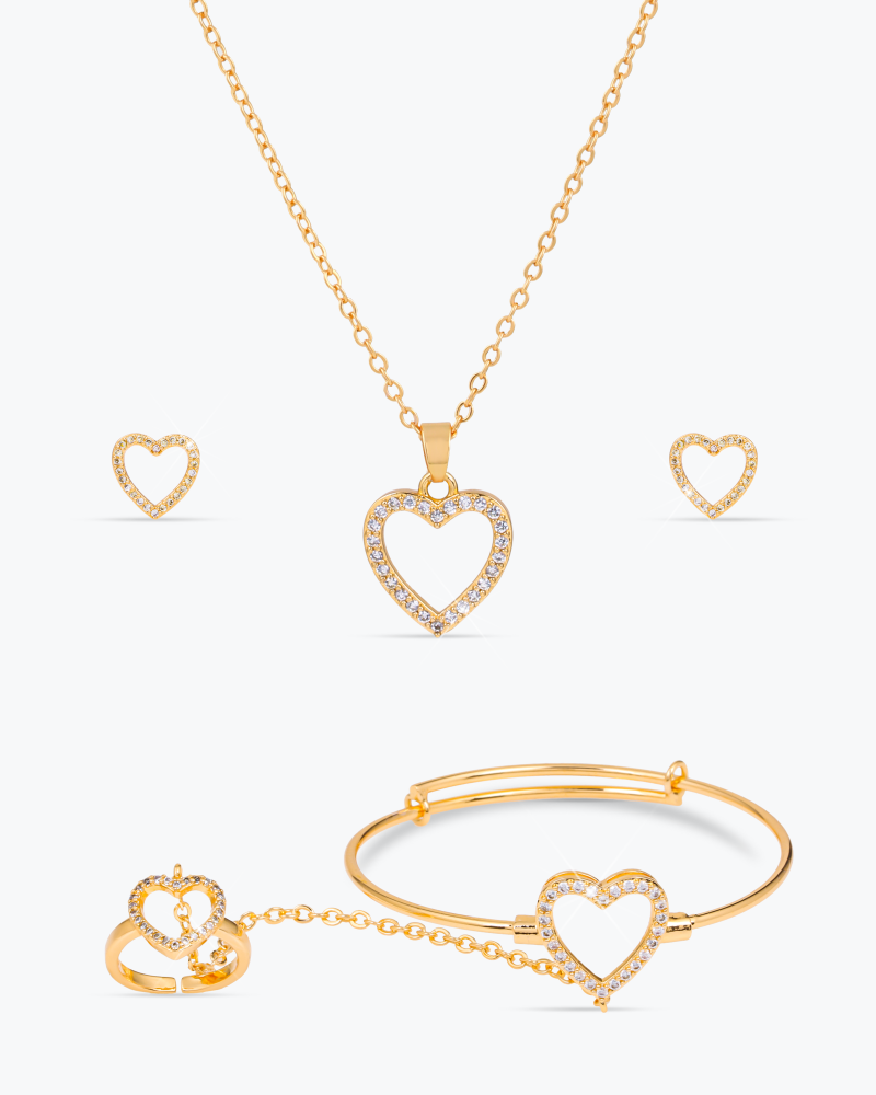 طقم مجوهرات أطفال تصميم القلب المحاط بالزركون الماسي