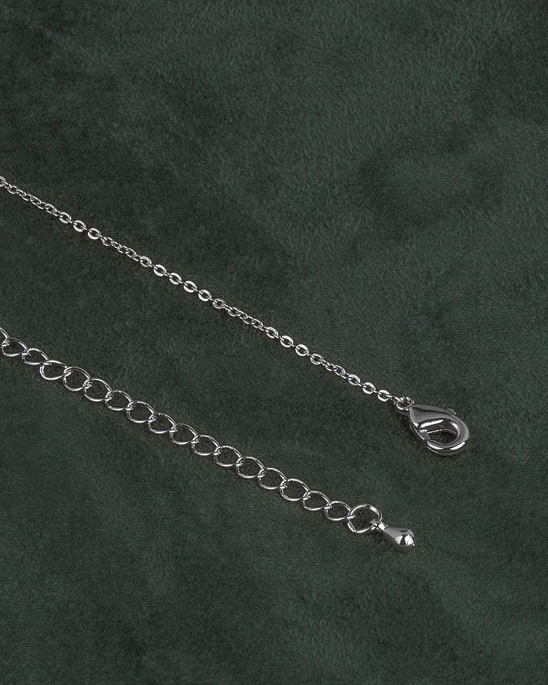 سلسال فضي زركون ناعم مزدوج بتعليقة دائرية مزخرفة