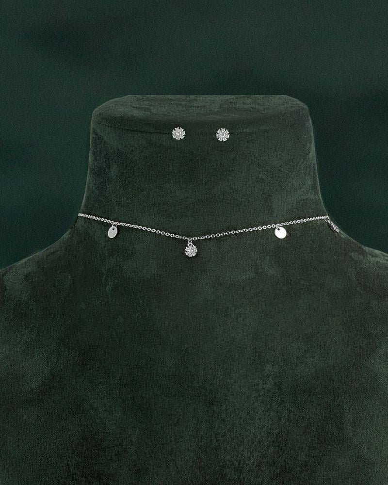 حلق وشوكر فضي مميز بورود الربيع الناعمة المزينة بالزركون