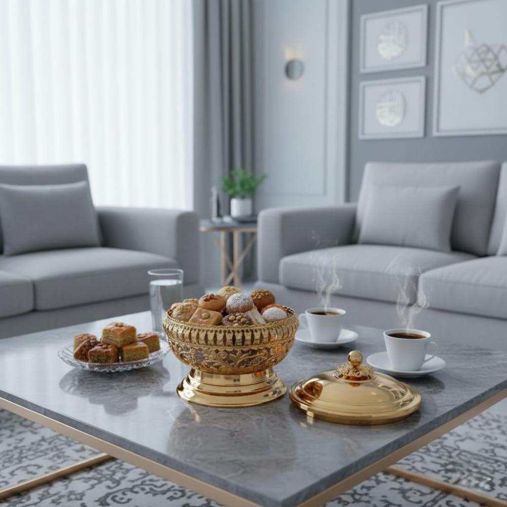 صحن حلا زجاج ذهبي صيني F84927/G