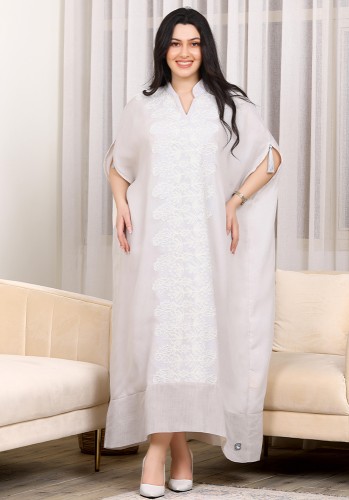 جلابية نسائية واسعة نص كم باللون الأبيض - تصميم أن...