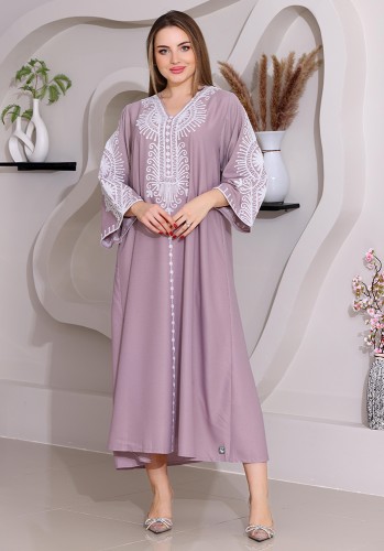 جلابية نسائي قطن خربزي بحياكة على الاكمام والصدر ب...