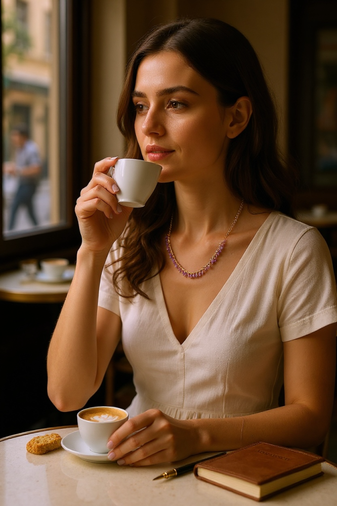 قلادة من الفضة 925 مطلية بالذهب مع حجر الأماثيست