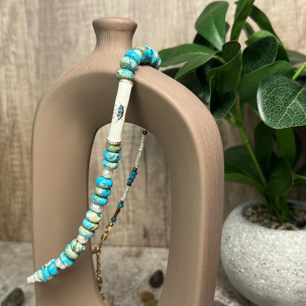 قلادة الأبراج من اللؤلؤ والفيروز الطبيعي بأسلوب فاخر ومميز