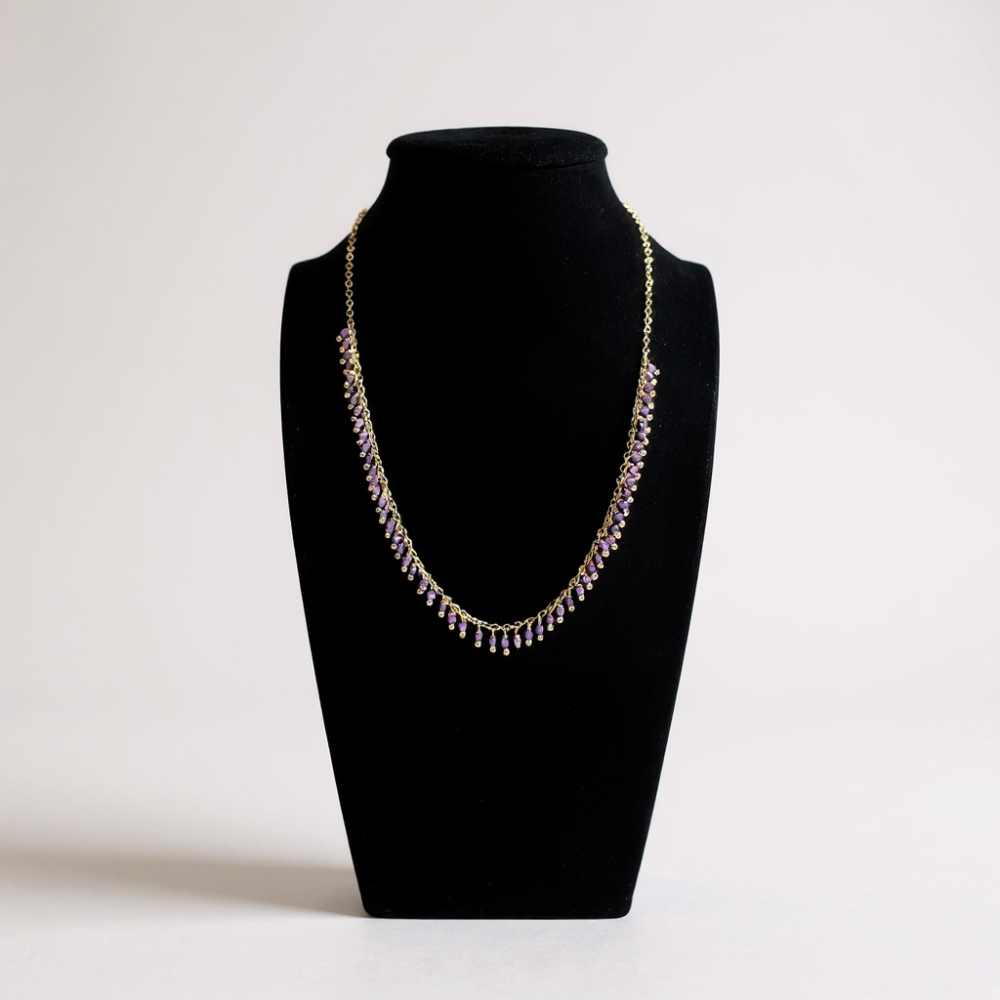 قلادة من الفضة 925 مطلية بالذهب مع حجر الأماثيست