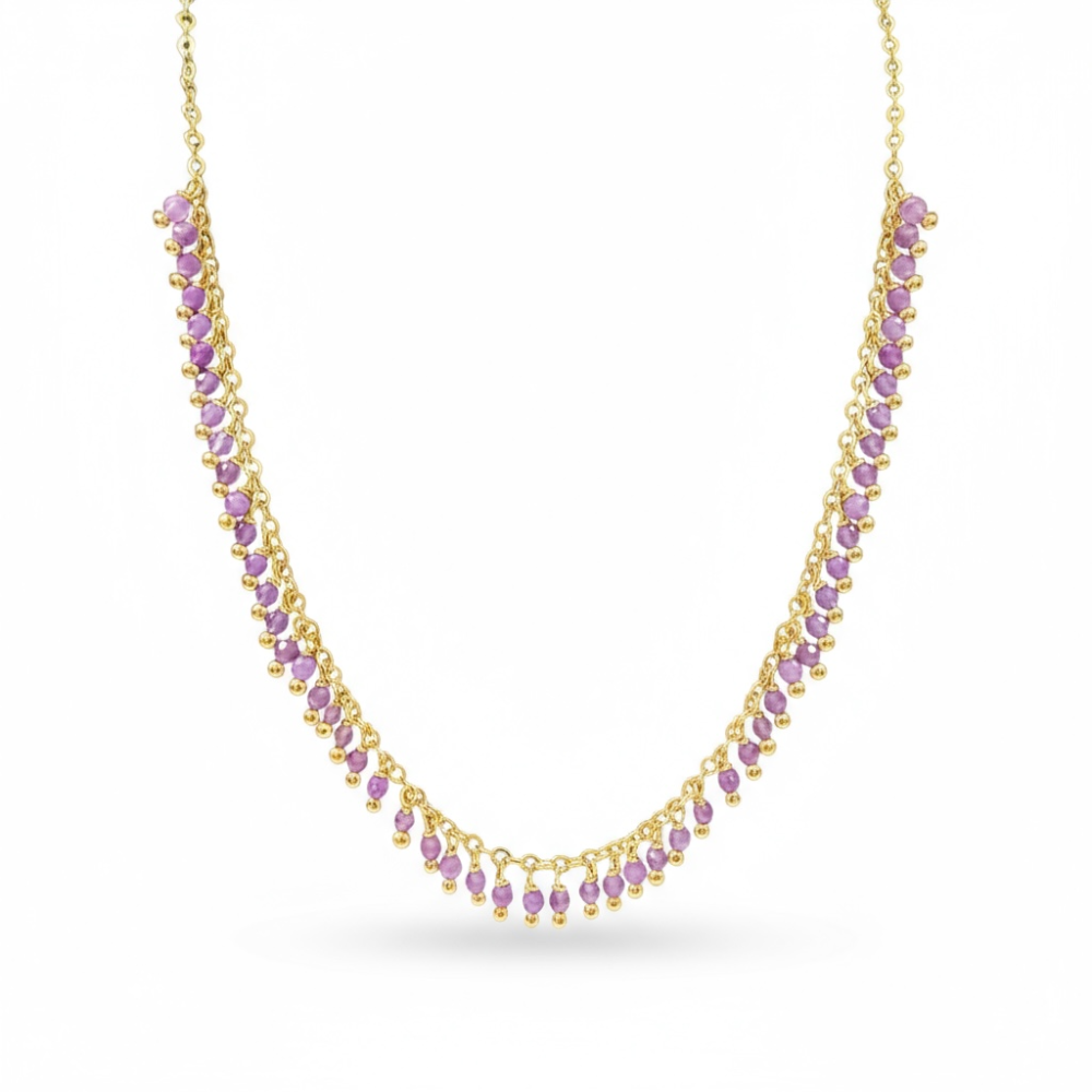 قلادة من الفضة 925 مطلية بالذهب مع حجر الأماثيست