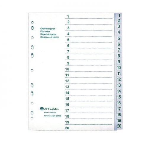 Atlas Plastic Divider A4 1-20 Bx=15
