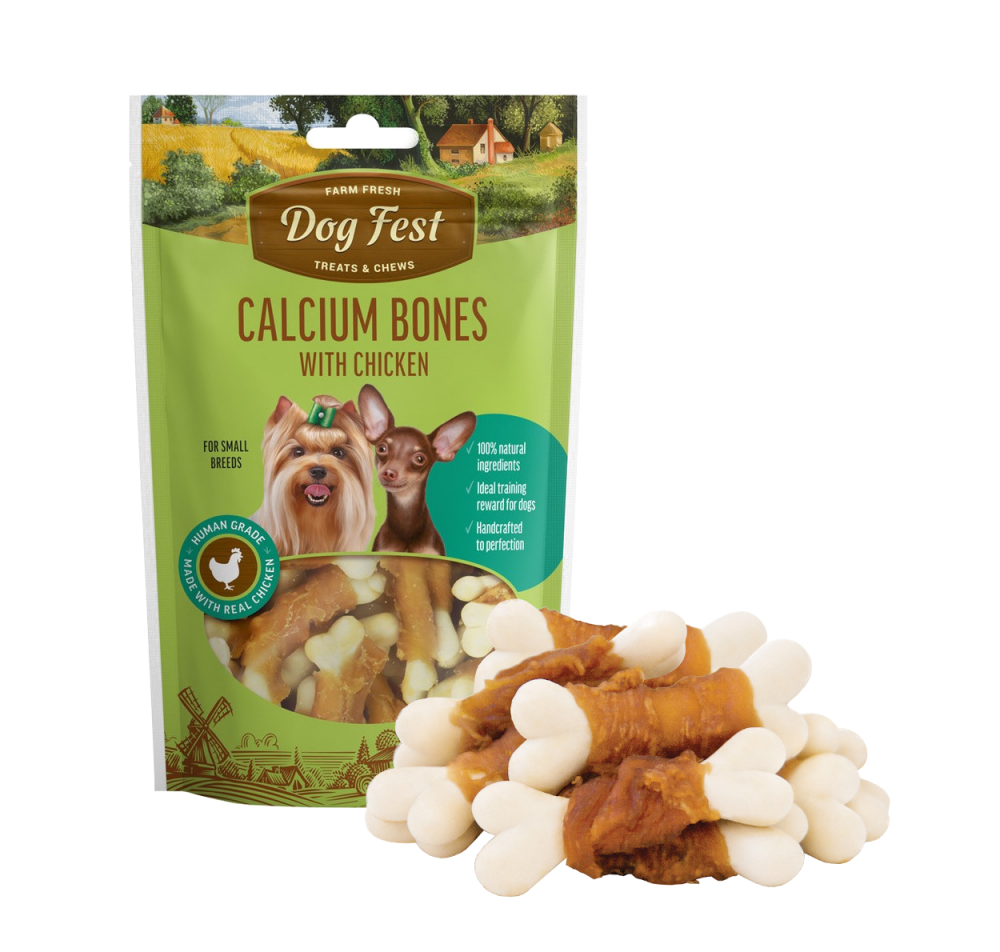 Dog Fest Treats - Natural Chicken Calcium Bone Treats for Small Breed Dogs (55g)