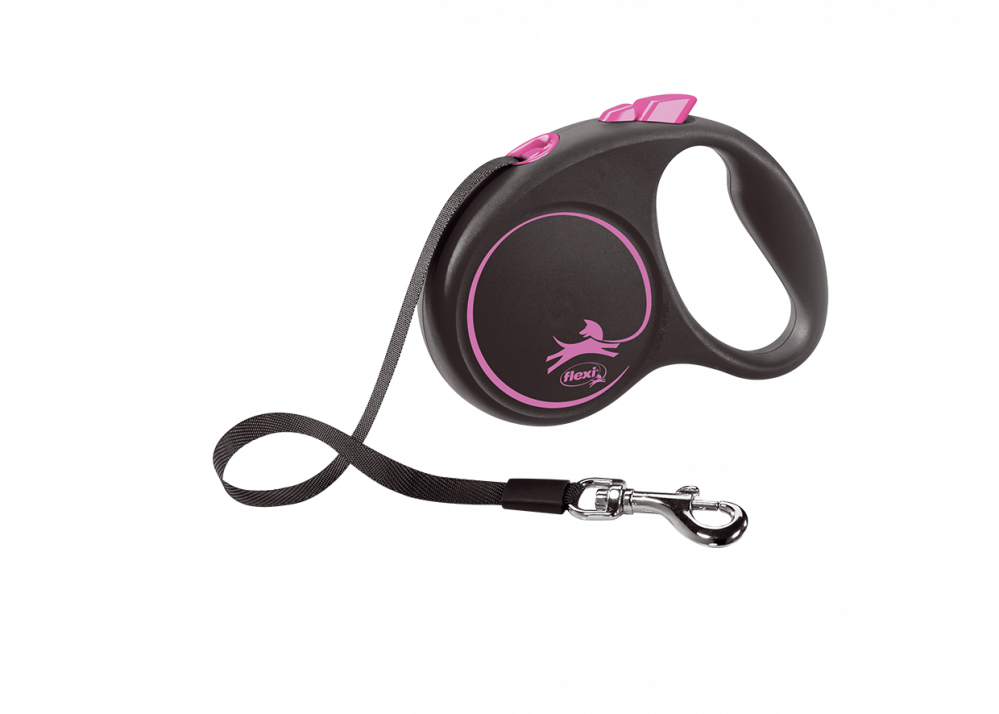 Flexi Retractable Dog Leash ,Black Design Tape, Small, Pink (5M