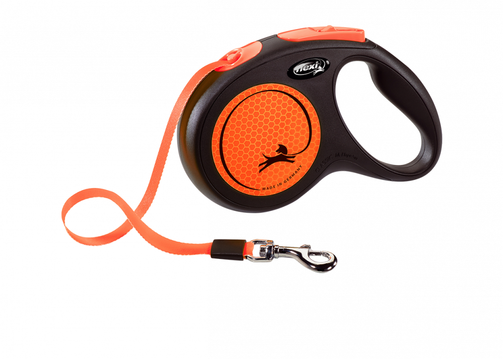 Flexi -Retractable Dog Leash New Neon Tape, Small, Orange (5M