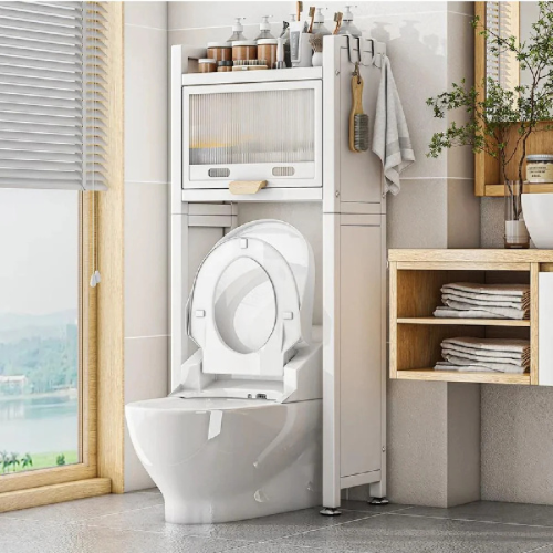 رف تخزين علوي للحمام والمرحاض معدني 2 دور