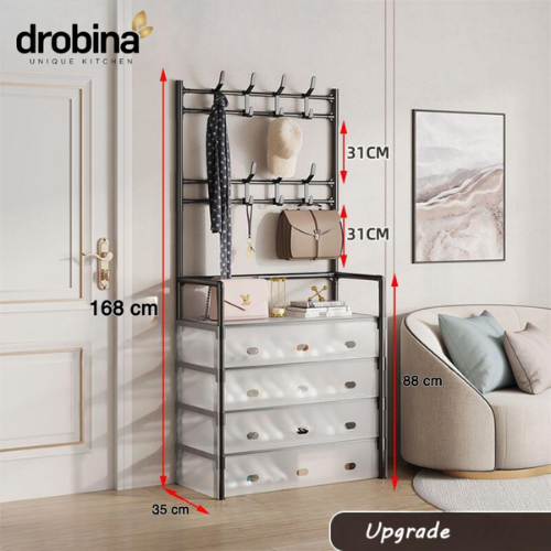 رف احذية بغطاء 5 خانات وعلاقة لون اسود