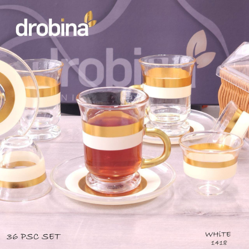 طقم شاي و قهوة 36قطعة drobina خط عريضWhite