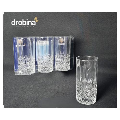 طقم كاسات عصير زجاج كريستال 3 حبة شفاف