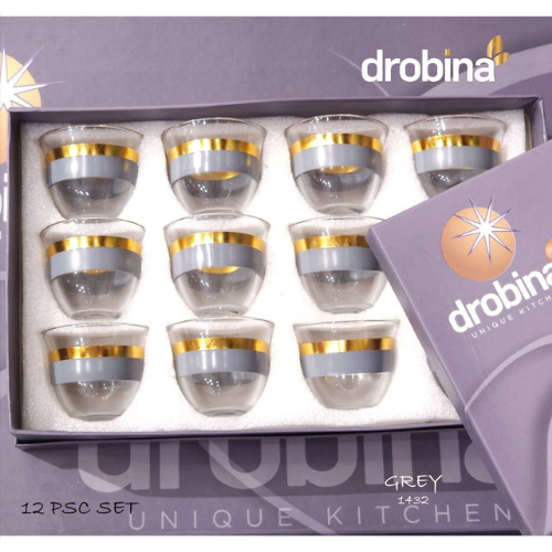 طقم قهوة عربي 12 قطعة drobina خط عريضGrey