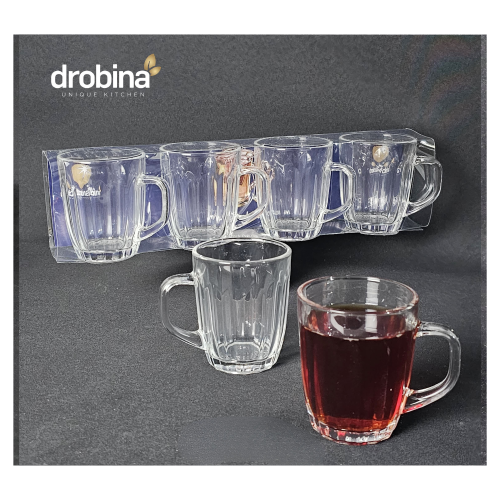 طقم كاسات شاي شفاف زجاج 4 حبة