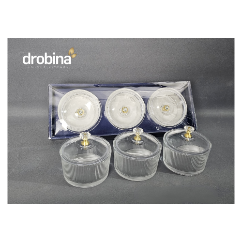 صحن مكسرات زجاج مع غطاء 3 قطعة