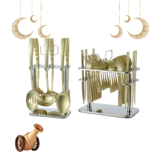 طقم ملاعق بستاند ذهبي