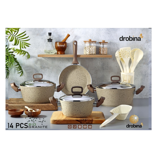 طقم قدور دروبينا 14 قطعة جرانيت تركي Brown