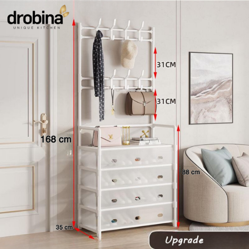 رف احذية بغطاء 5 خانات وعلاقة لون ابيض