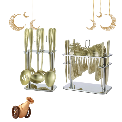 طقم ملاعق بستاند ذهبي