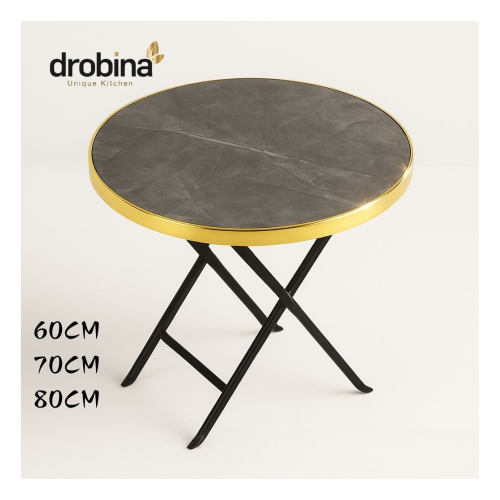 طاولة مدور قابلة للطي رمادي ذهبي