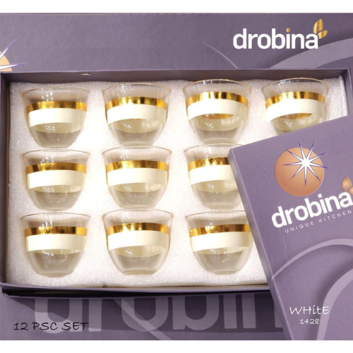 طقم قهوة عربي 12 قطعة drobina خط عريضWhite