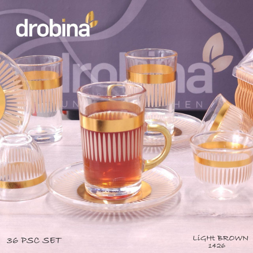 طقم شاي و قهوة 36قطعة drobina مخطط LightBrown