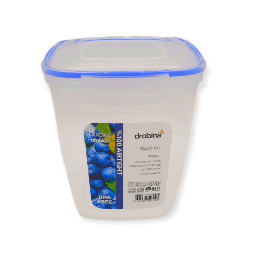 حافظة طعام تركي drobina مربع عميق 3200 مل