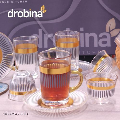 طقم شاي و قهوة 36قطعة drobina خط عريضGrey
