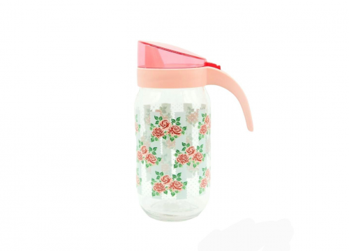 جك زجاج 1لتر مشجر وردي