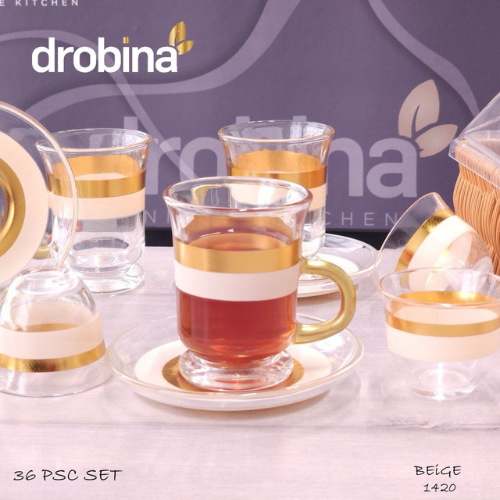 طقم شاي و قهوة 36قطعة drobina خط عريضBeige