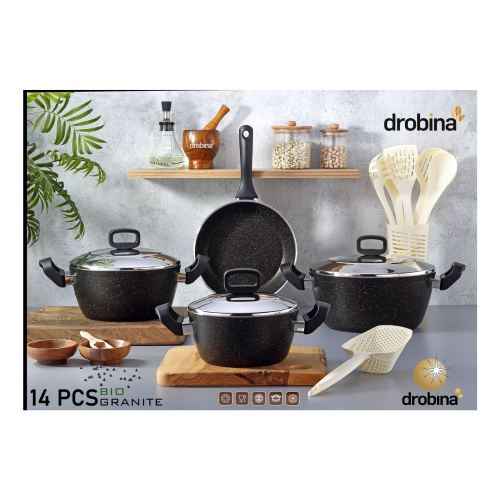 طقم قدور drobina 14 غرانيت تركي black golden