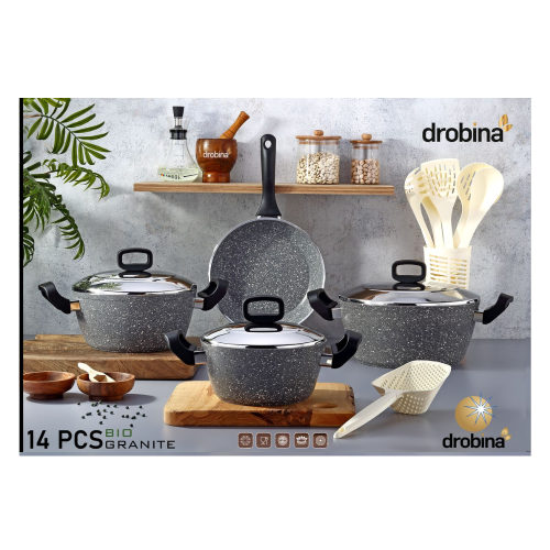 طقم قدور دروبينا 14 قطعة جرانيت تركي Grey