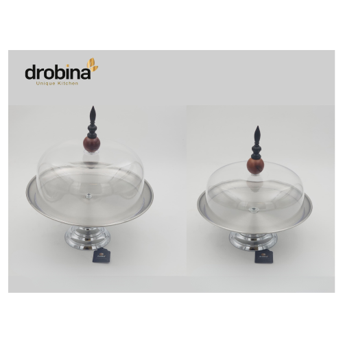 صحن حلويات و كيك بغطاء شفاف وقاعدة فضية