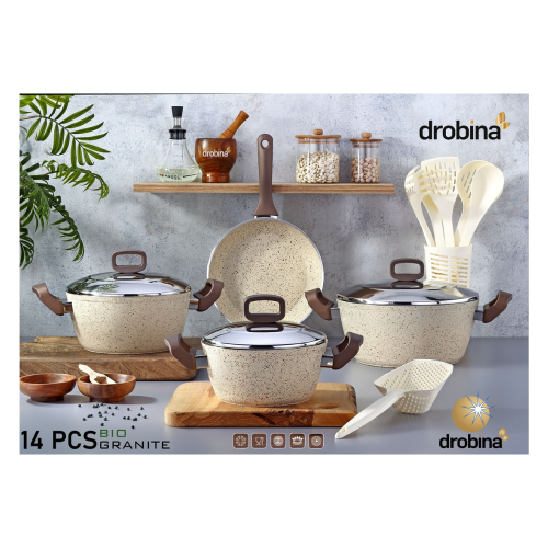 طقم قدور دروبينا 14 قطعة جرانيت تركي Cream