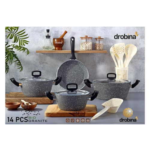 طقم قدور دروبينا 14 قطعة جرانيت تركي Grey