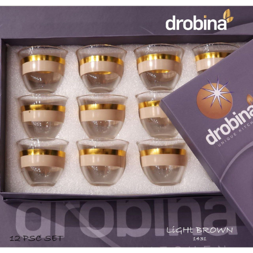 طقم قهوة عربي 12 قطعة drobina خط عريضLightBrown