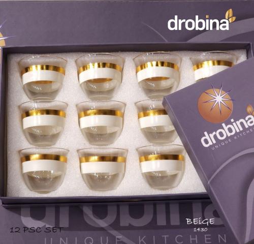 طقم قهوة عربي 12 قطعة drobina خط عريض Beige